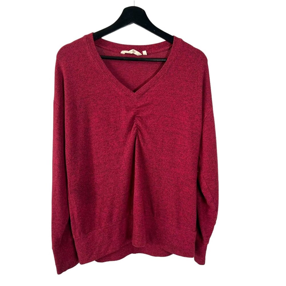 Soft Surroundings Red Ruched Center Long Sleeve Top Large Petite